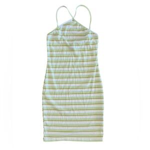 New Say What Yellow, white & green Striped summer ribbed tank dress size medium